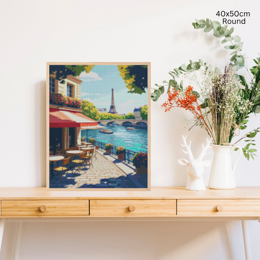 Eiffel's Riverside Charm: Diamond Painting Collection