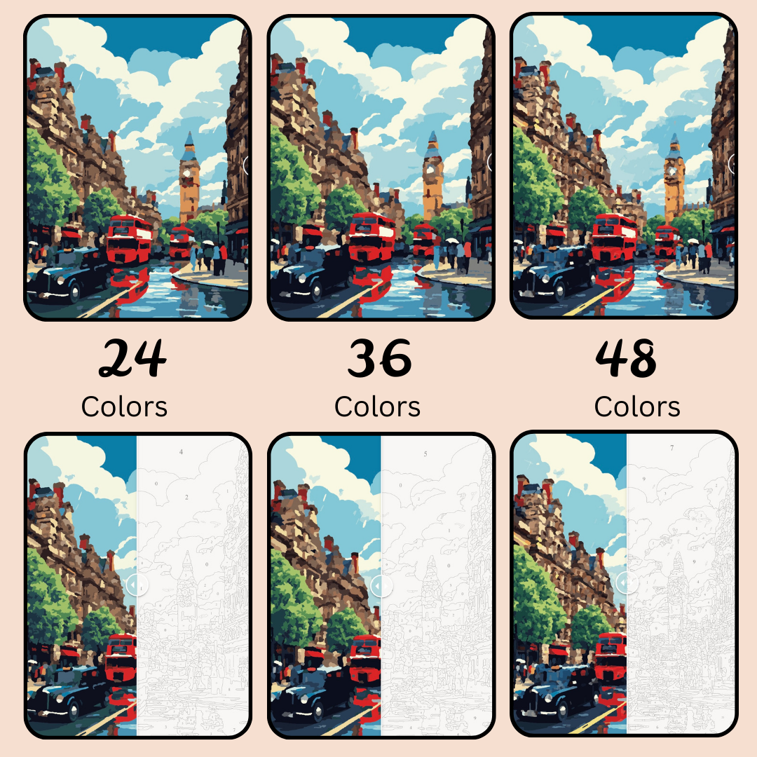 Rainy London Stroll: Paint-by-Number Collection (24/36/48 colors | No Frame)