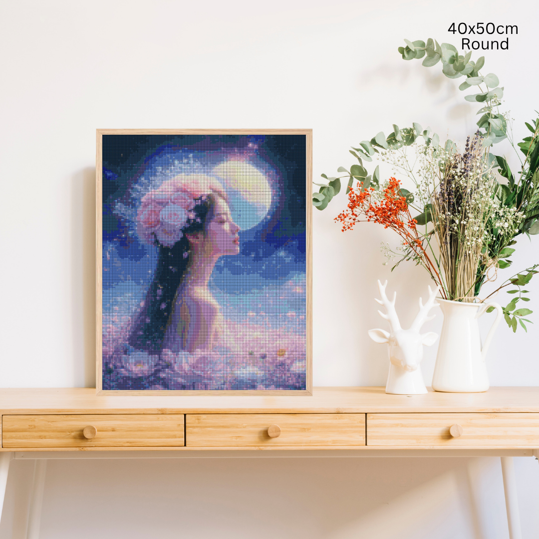 Moonlit Blossom Enchantress: Diamond Painting Collection