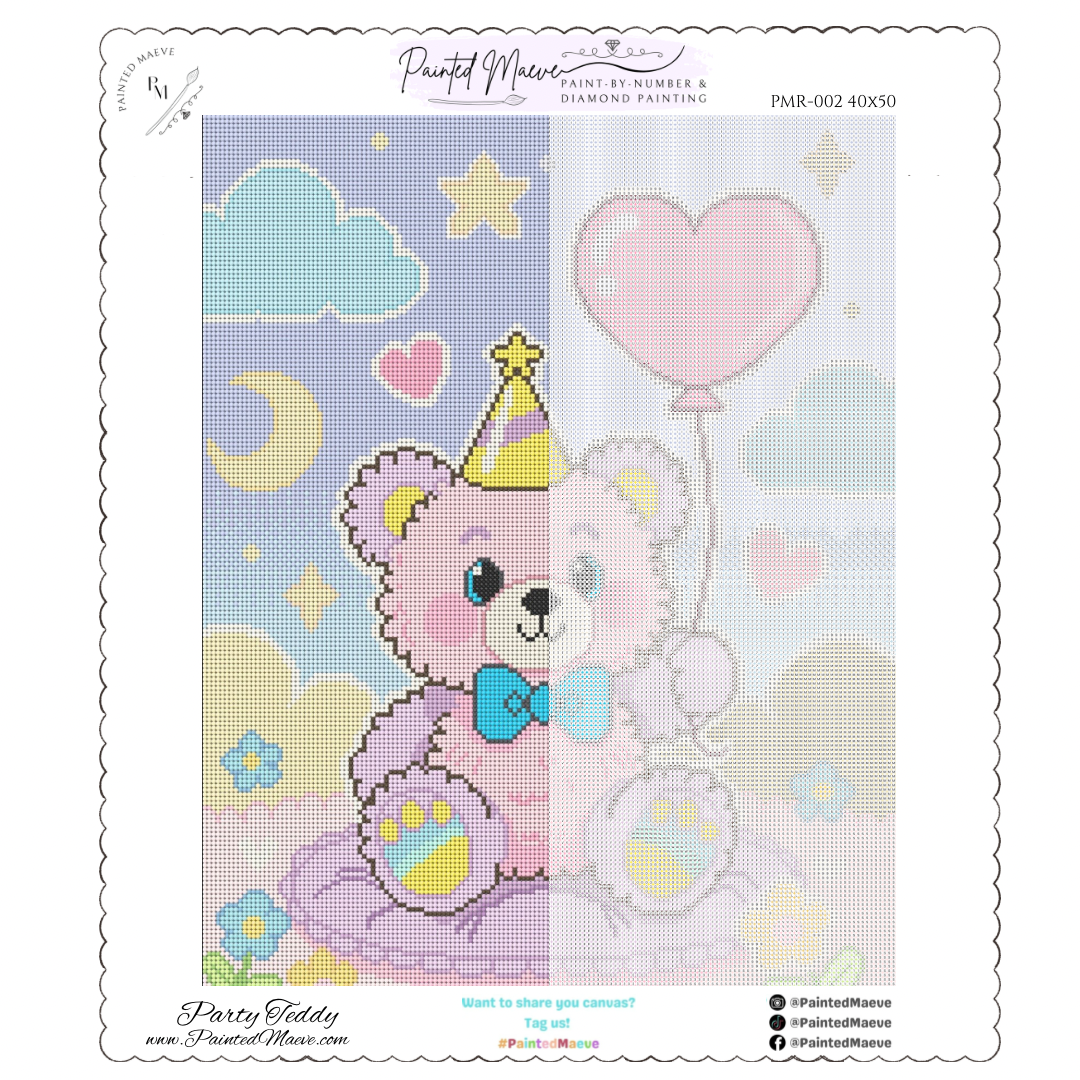 Party Teddy: Hand-Rendered Diamond Painting Collection