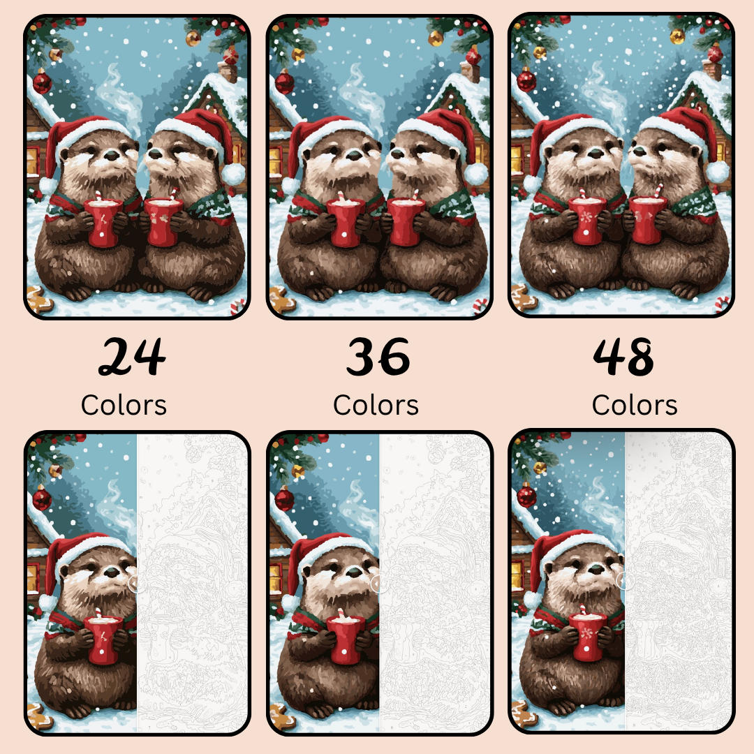 Otters & Cocoa: Paint-by-Number Christmas Collection (24/36/48 colors | No Frame)