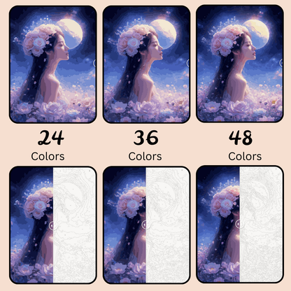 Moonlit Blossom Enchantress: Paint-by-Number Collection (24/36/48 colors | No Frame)
