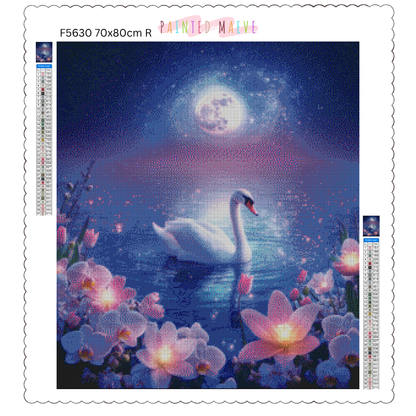 Moonlit Swan Serenity: Diamond Painting Collection