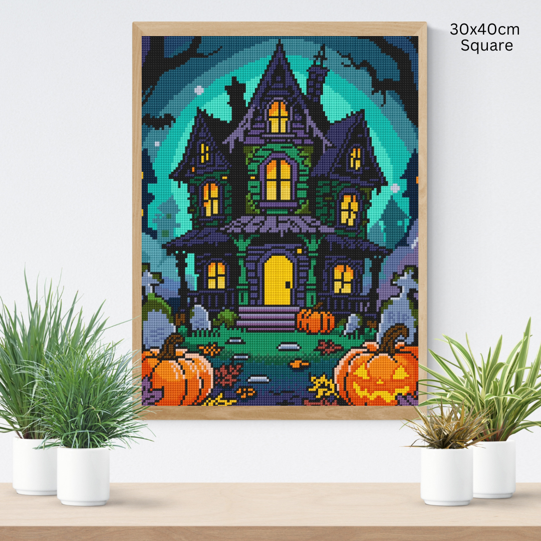 Haunted Glow Manor: Hand-Rendered Diamond Painting Halloween Collection