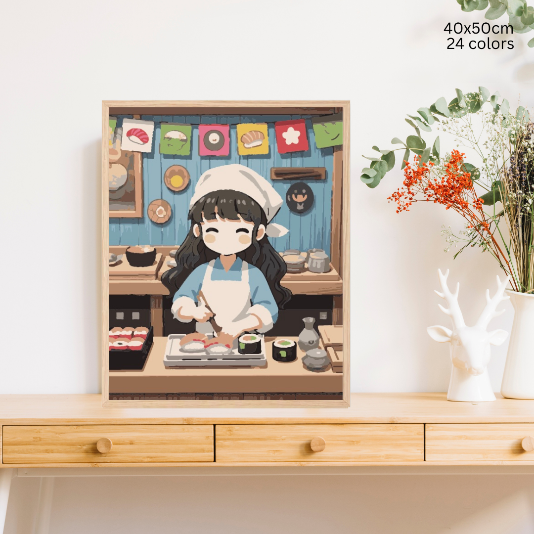 Happy Sushi Chef: Paint-by-Number Collection (24/36/48 colors | No Frame)
