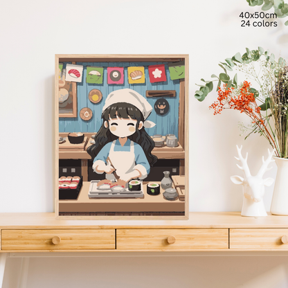 Happy Sushi Chef: Paint-by-Number Collection (24/36/48 colors | No Frame)