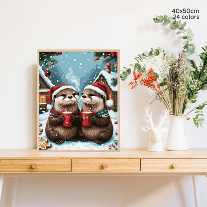 Otters & Cocoa: Paint-by-Number Christmas Collection (24/36/48 colors | No Frame)