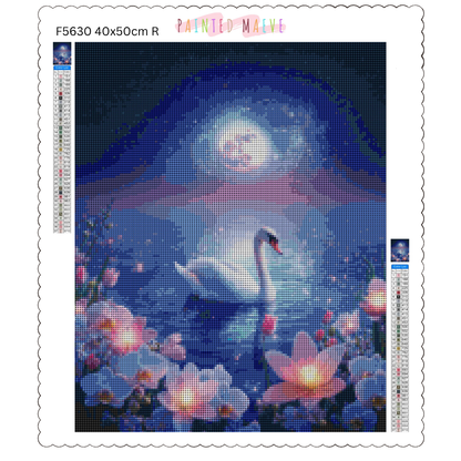Moonlit Swan Serenity: Diamond Painting Collection