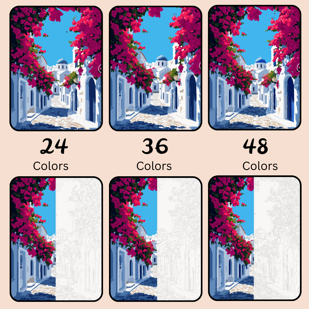 Santorini Serenity: Paint-by-Number Collection (24/36/48 colors | No Frame)