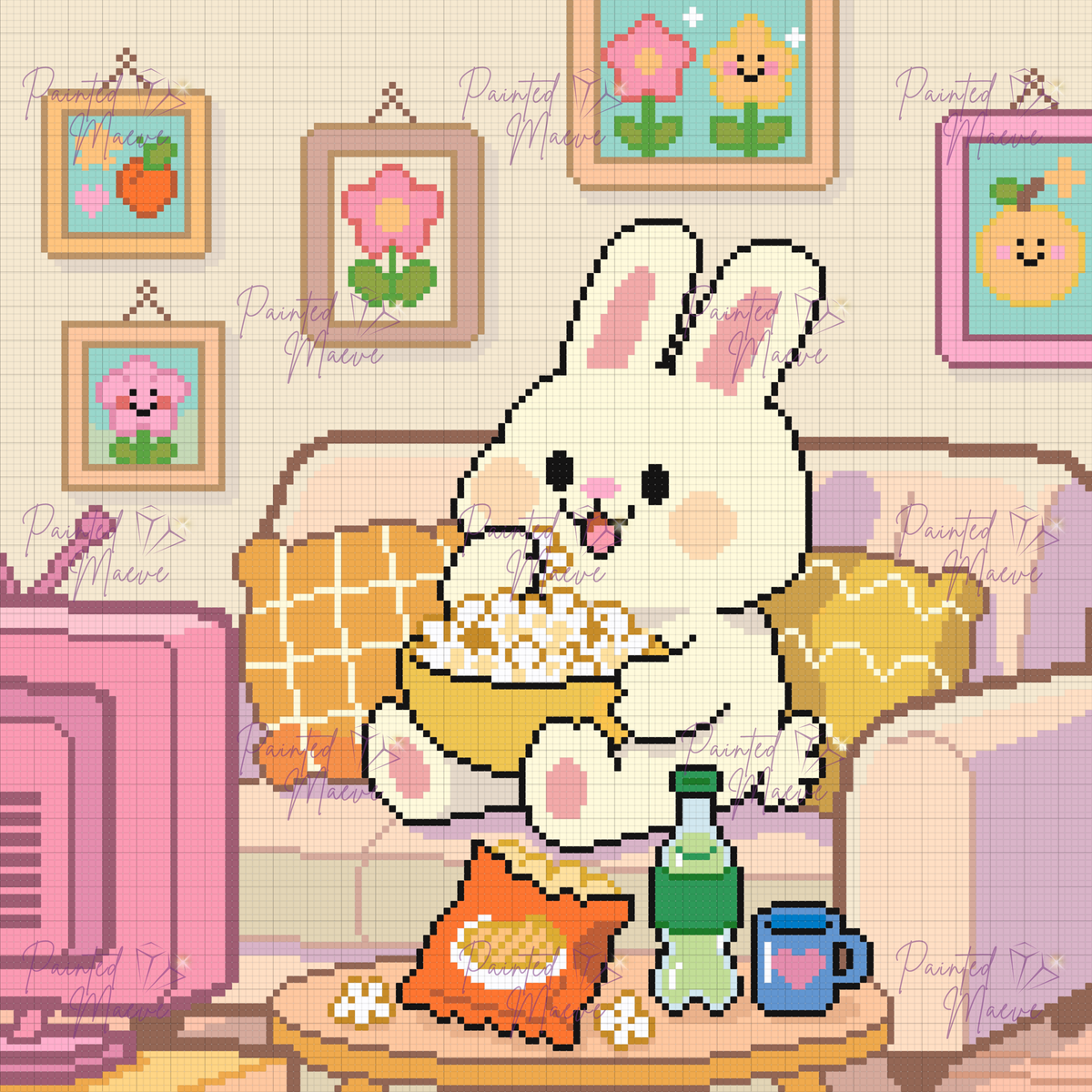 Cozy Bunny Munchies Hand-Rendered Diamond Painting