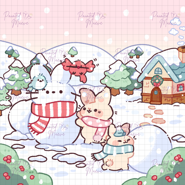 Winter Bunnies Hand-Rendered Diamond Painting
