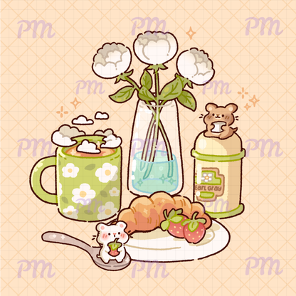 Cozy Morning Tea: Hand-Rendered Diamond Painting Collection