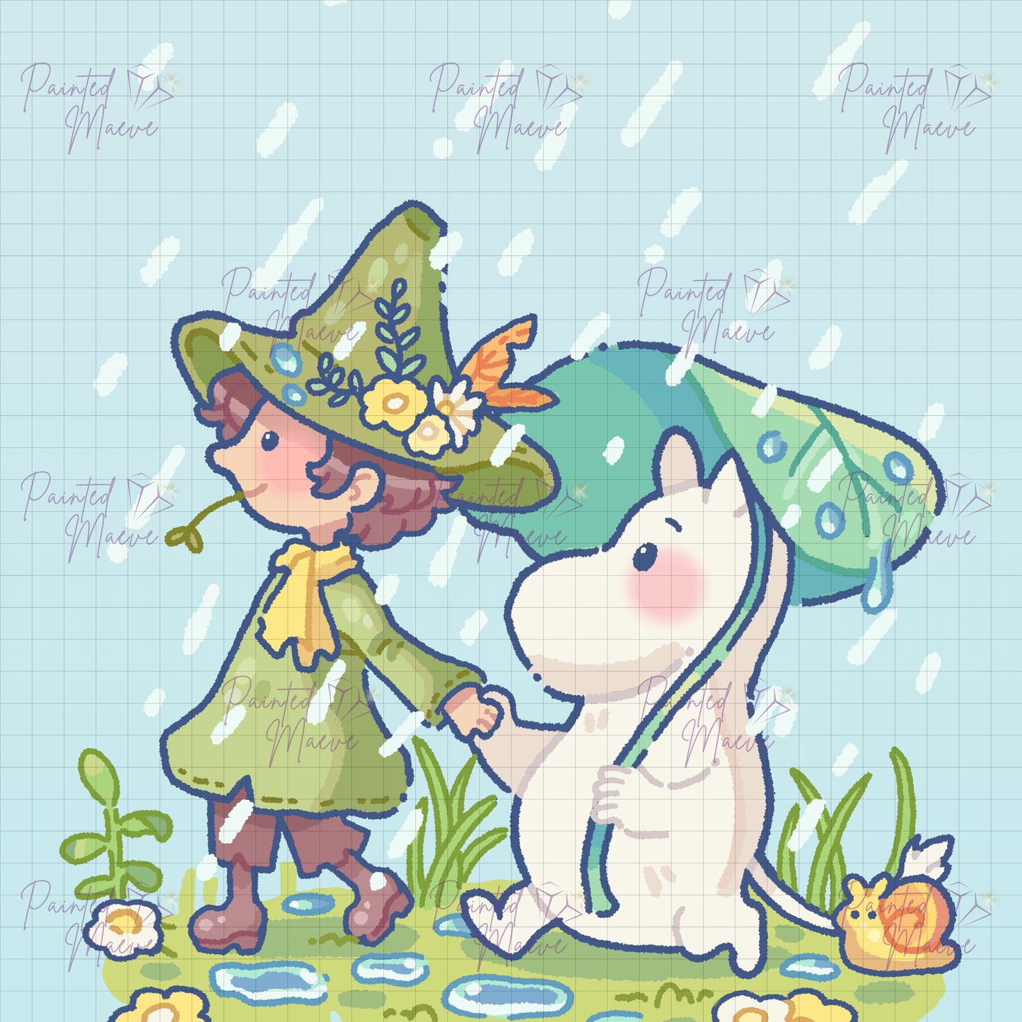Rainy Wandering: Hand-Rendered Diamond Painting
