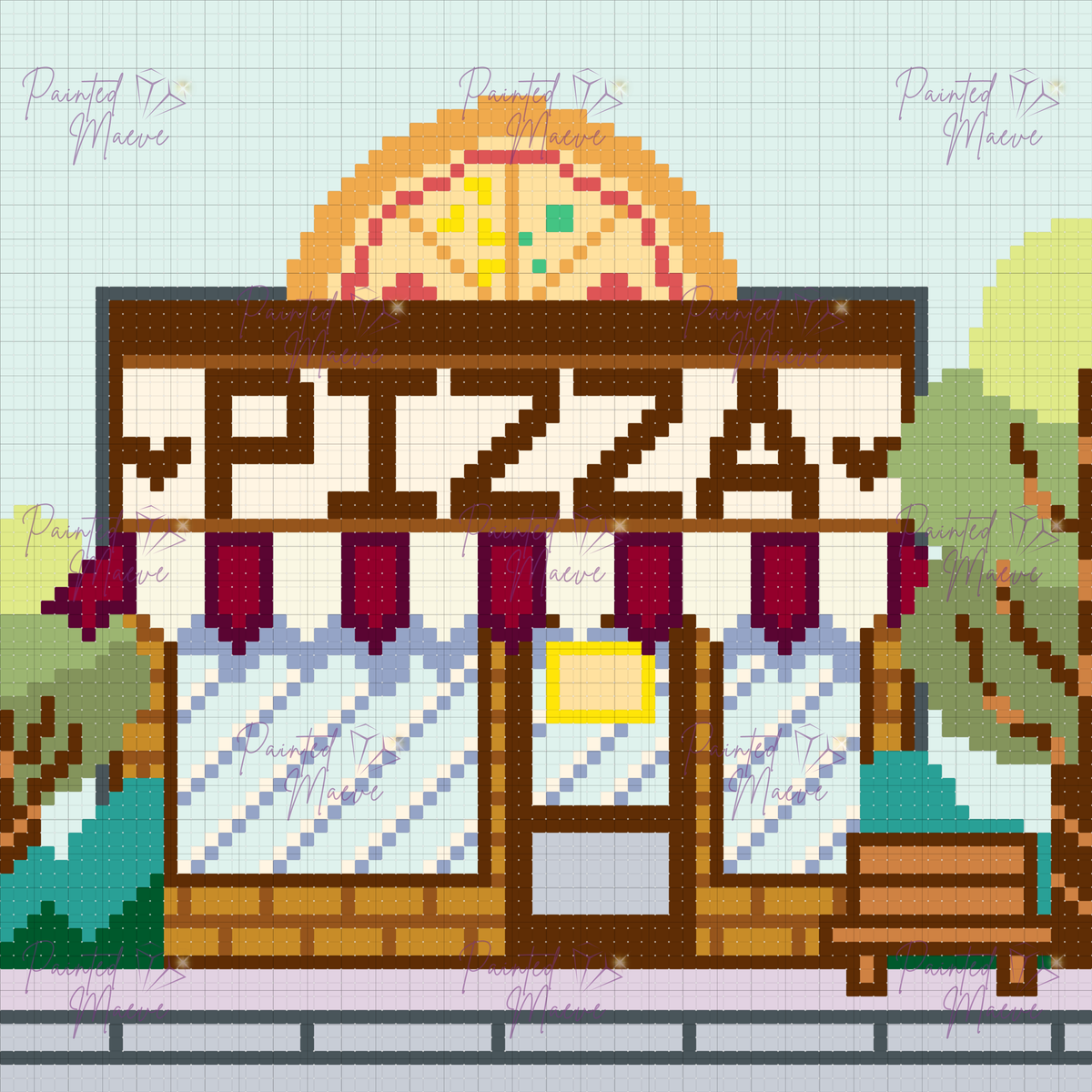 Pizza Plaza Hand-Rendered Diamond Painting
