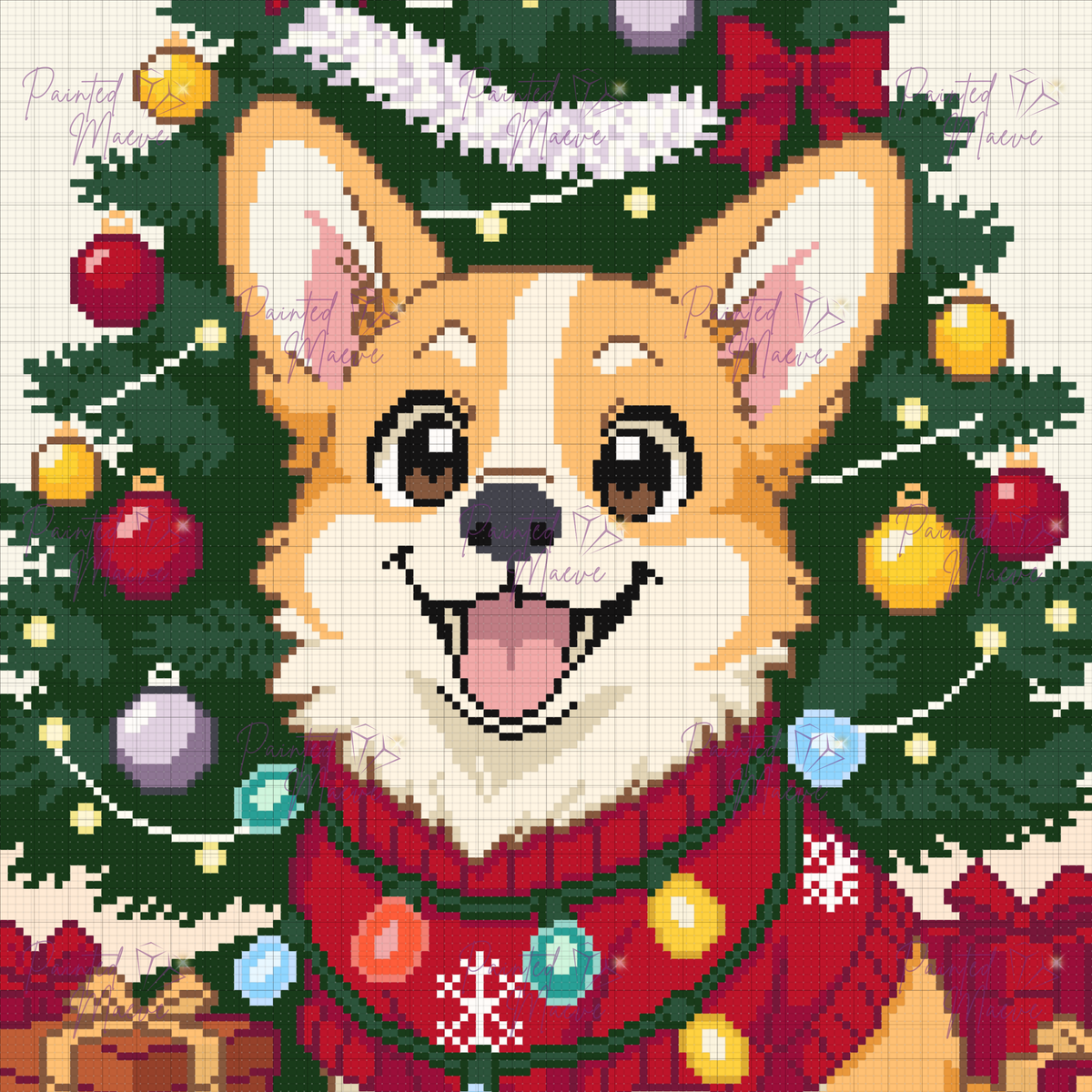 Cozy Christmas Corgi Hand-Rendered Diamond Painting