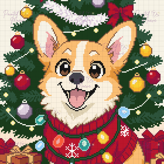 Cozy Christmas Corgi Hand-Rendered Diamond Painting