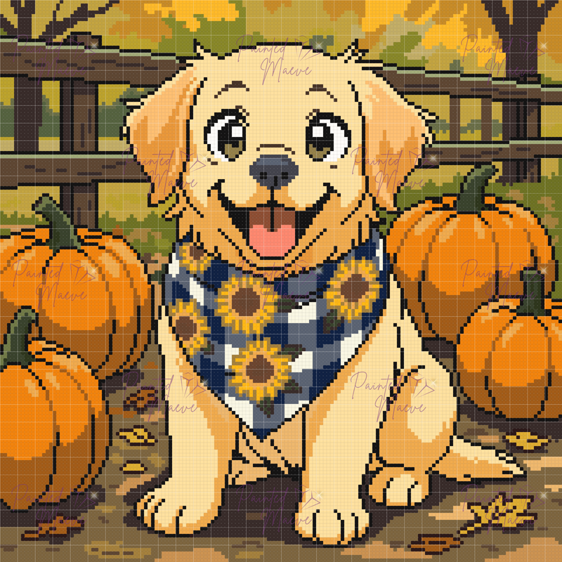 Pumpkin Patch Puppy Hand-Rendered Diamond Painting