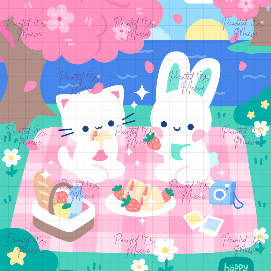 Sakura Strawberry Picnic: Hand-Rendered Diamond Painting