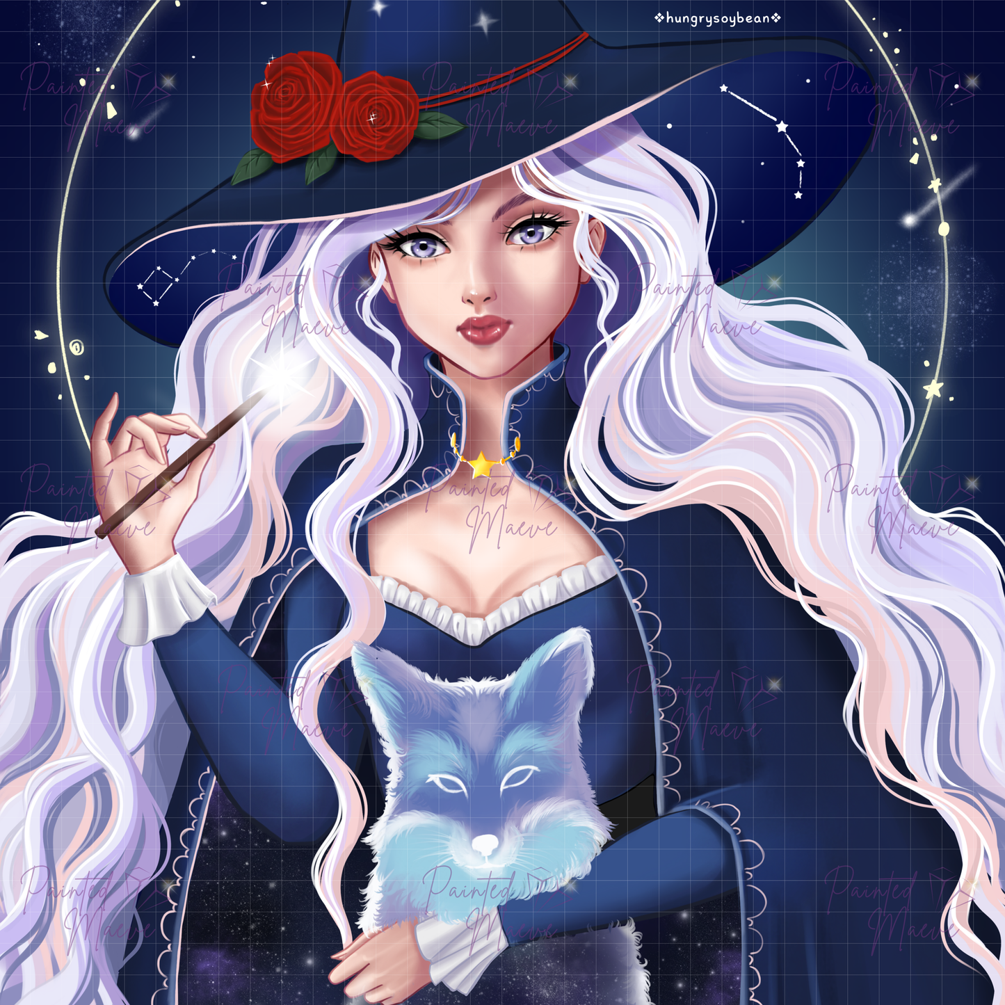 Celestial Enchantress: Hand-Rendered Diamond Painting