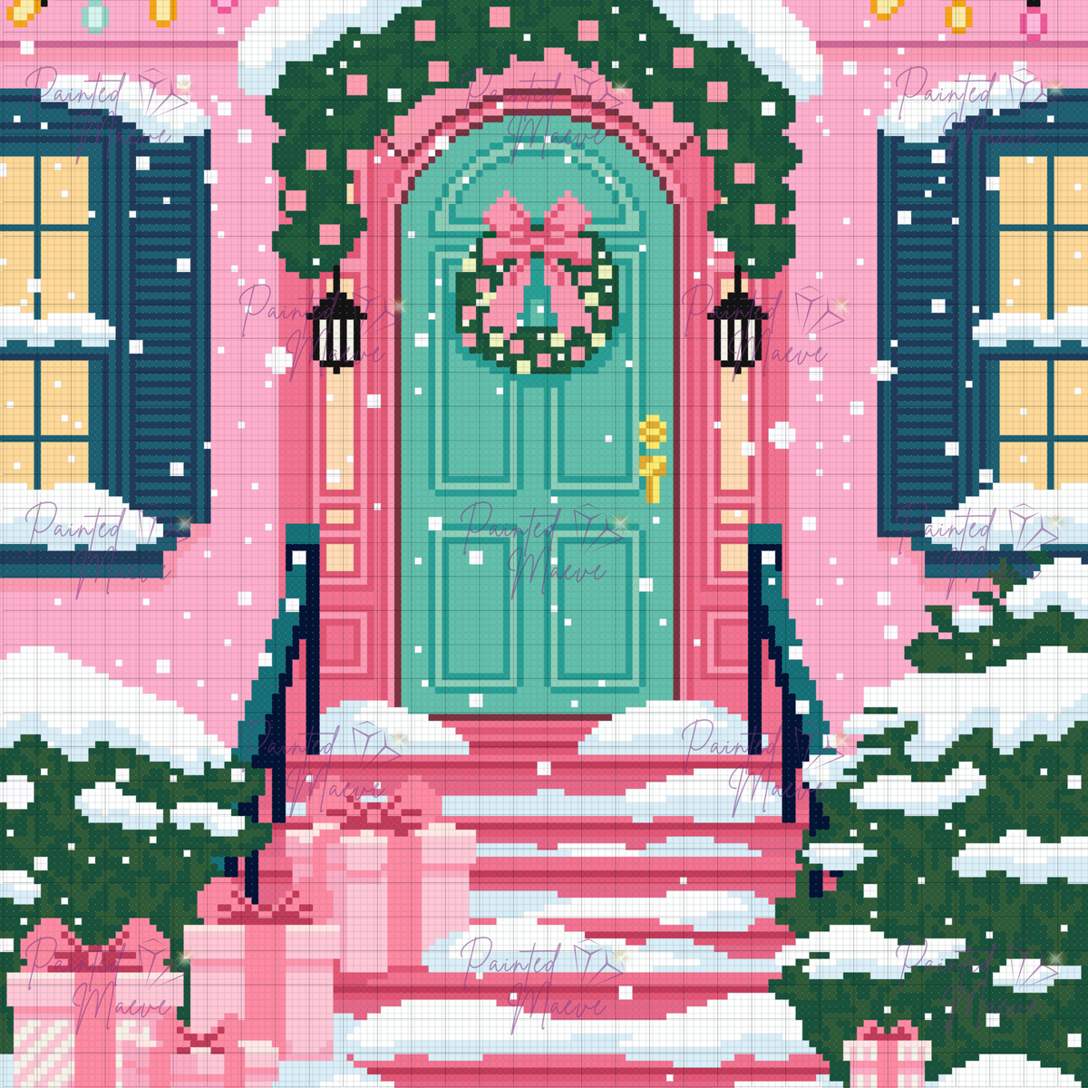 Pinky Present Porch Hand-Rendered Diamond Painting