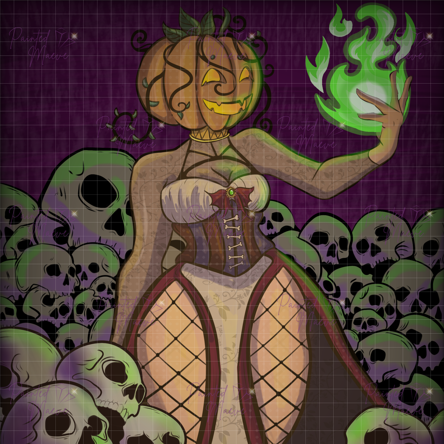 Pumpkin Queen: Hand-Rendered Diamond Painting