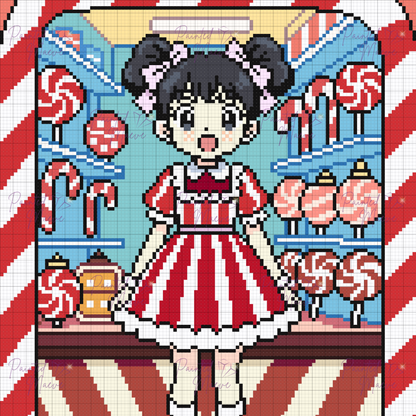 Lady Cane's Candy Stand Hand-Rendered Diamond Painting