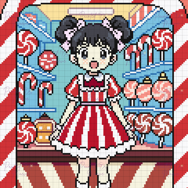 Lady Cane's Candy Stand Hand-Rendered Diamond Painting