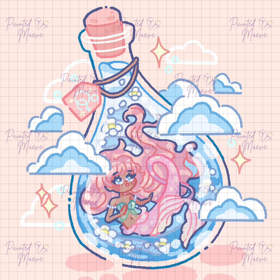 Bottled Mermaid Hand-Rendered Diamond Painting