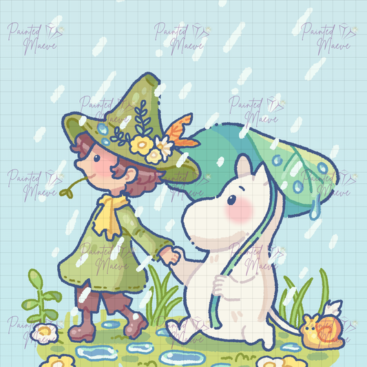 Rainy Wandering Hand-Rendered Diamond Painting
