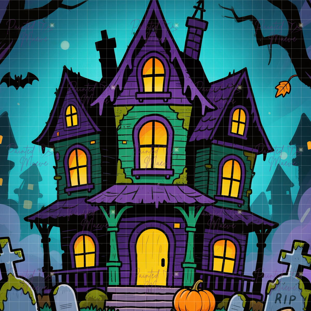 Haunted Glow Manor Hand-Rendered Diamond Painting