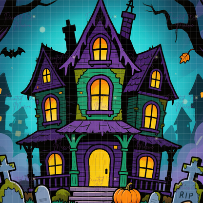 Haunted Glow Manor Hand-Rendered Diamond Painting
