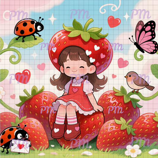 Strawberry Patch Sweetheart: Hand-Rendered Diamond Painting Valentine Collection