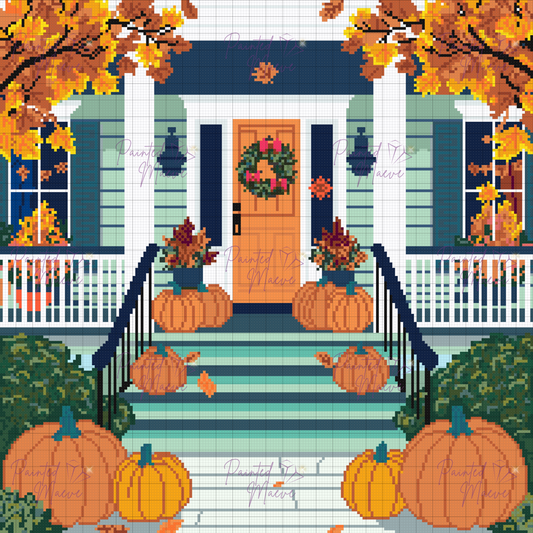Pumpkin Porch Gathering Hand-Rendered Diamond Painting