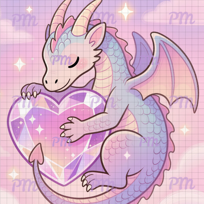 Crystal Heart Dragon: Hand-Rendered Diamond Painting Valentine Collection