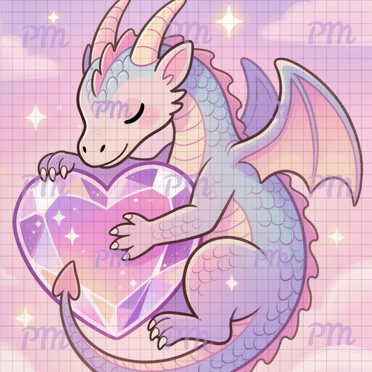 Crystal Heart Dragon: Hand-Rendered Diamond Painting Valentine Collection