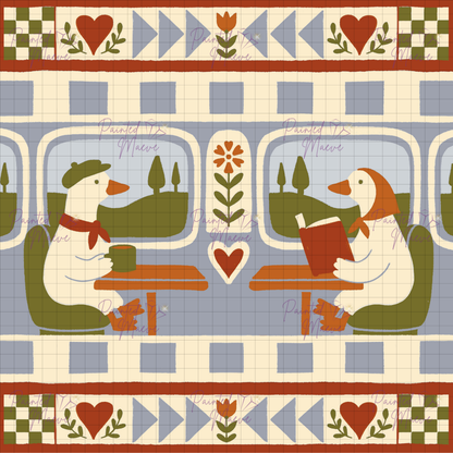 Geese Train Ride: Hand-Rendered Diamond Painting