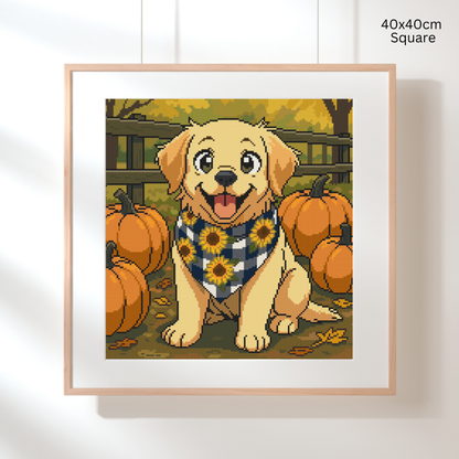 Pumpkin Patch Puppy: Hand-Rendered Diamond Painting Collection