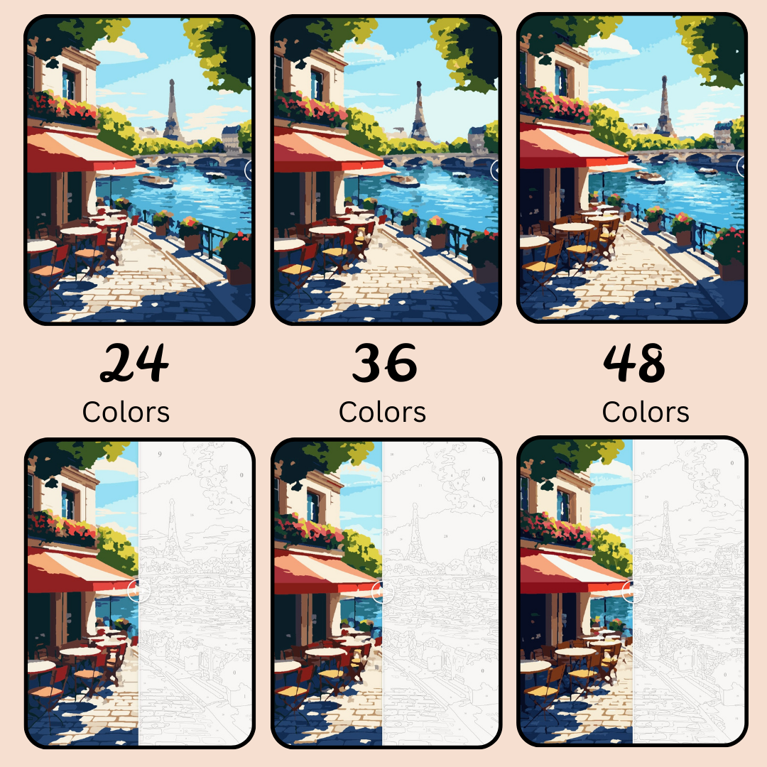 Eiffel's Riverside Charm: Paint-by-Number Collection (24/36/48 colors | No Frame)