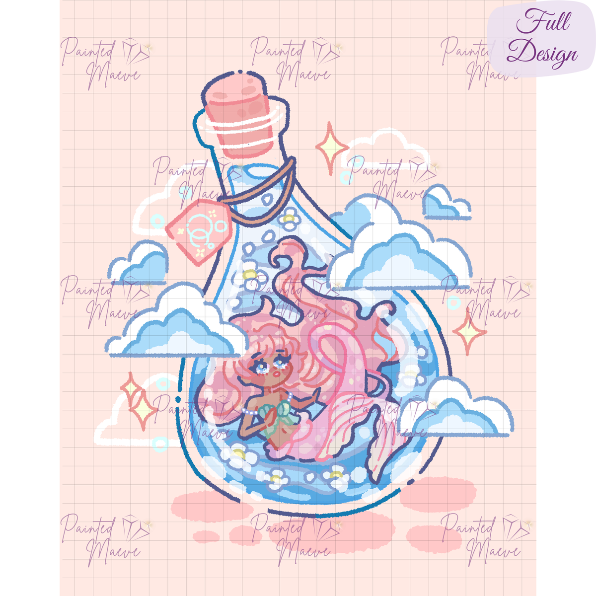 Bottled Mermaid Hand-Rendered Diamond Painting