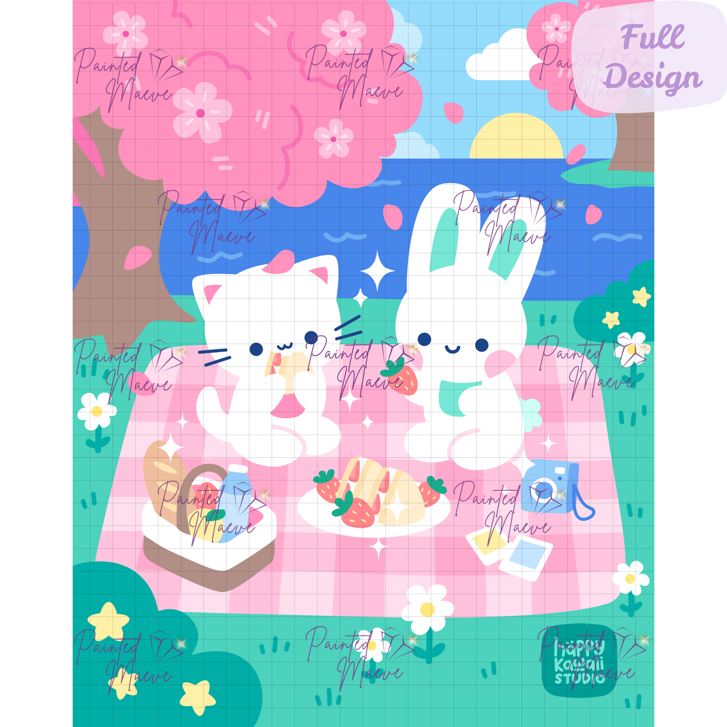 Sakura Strawberry Picnic: Hand-Rendered Diamond Painting