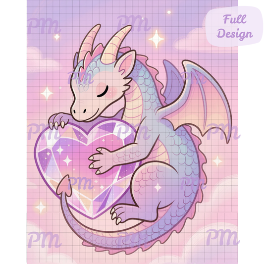 Crystal Heart Dragon: Hand-Rendered Diamond Painting Valentine Collection