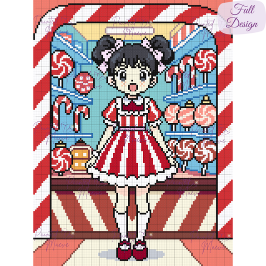 Lady Cane's Candy Stand Hand-Rendered Diamond Painting