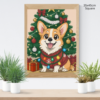 Cozy Christmas Corgi: Hand-Rendered Diamond Painting Christmas Collection
