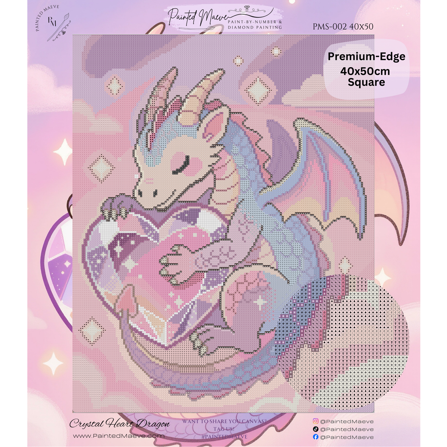 Crystal Heart Dragon: Hand-Rendered Diamond Painting Valentine Collection