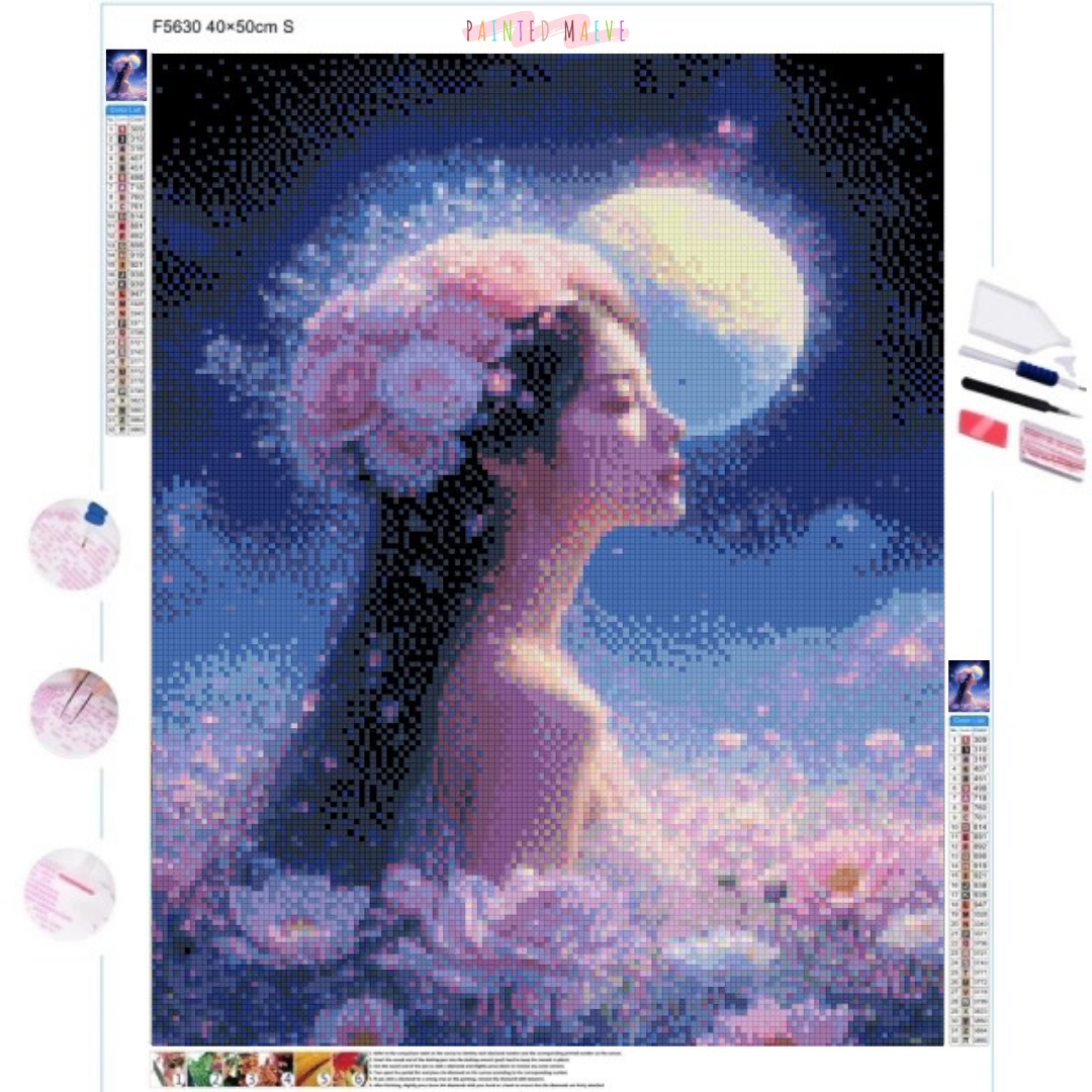 Moonlit Blossom Enchantress: Diamond Painting Collection