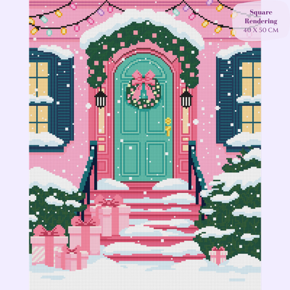 Pinky Present Porch Hand-Rendered Diamond Painting