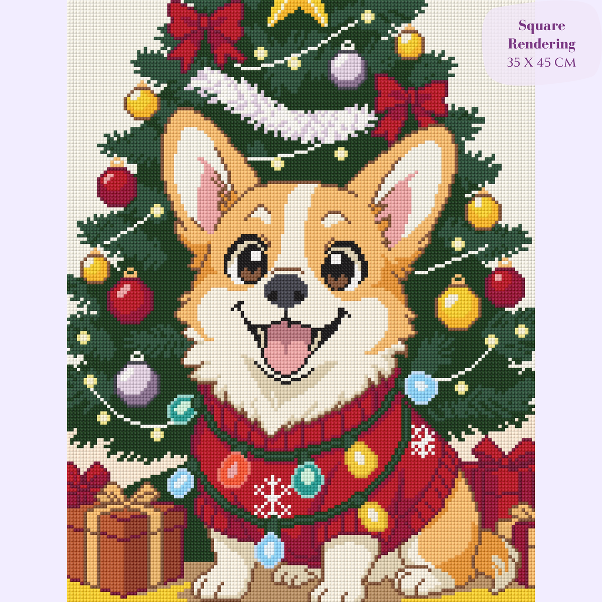 Cozy Christmas Corgi Hand-Rendered Diamond Painting