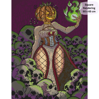 Pumpkin Queen: Hand-Rendered Diamond Painting