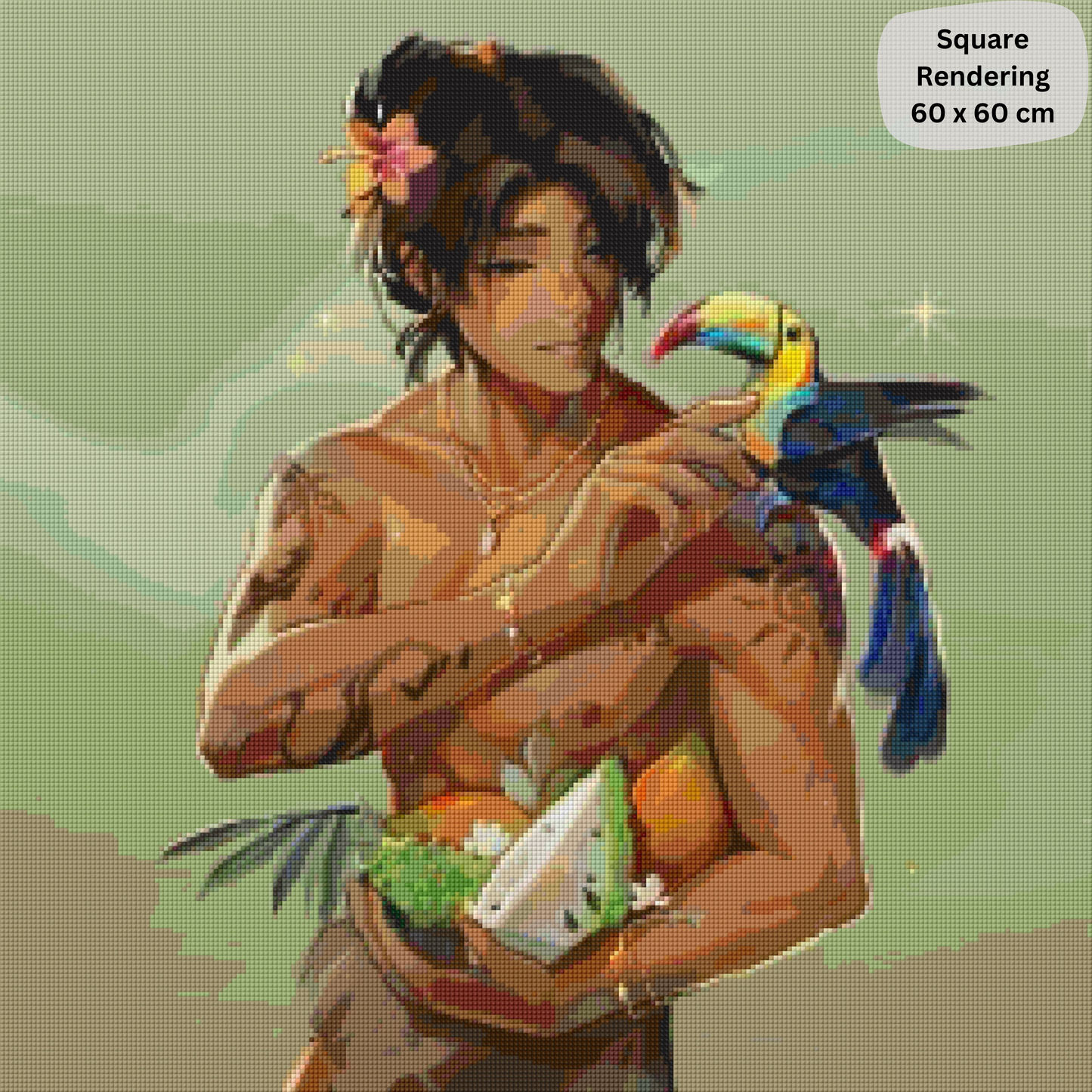 Tropical Breeze: Hybrid-Rendered Diamond Painting