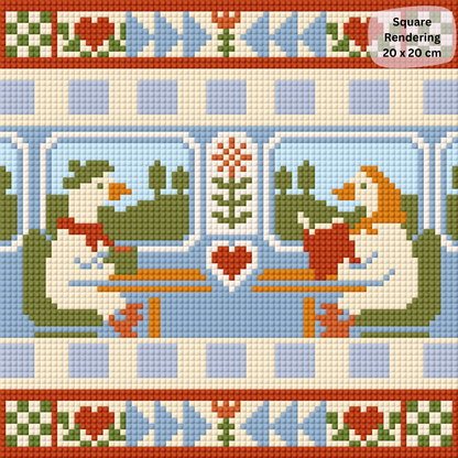 Geese Train Ride: Hand-Rendered Diamond Painting